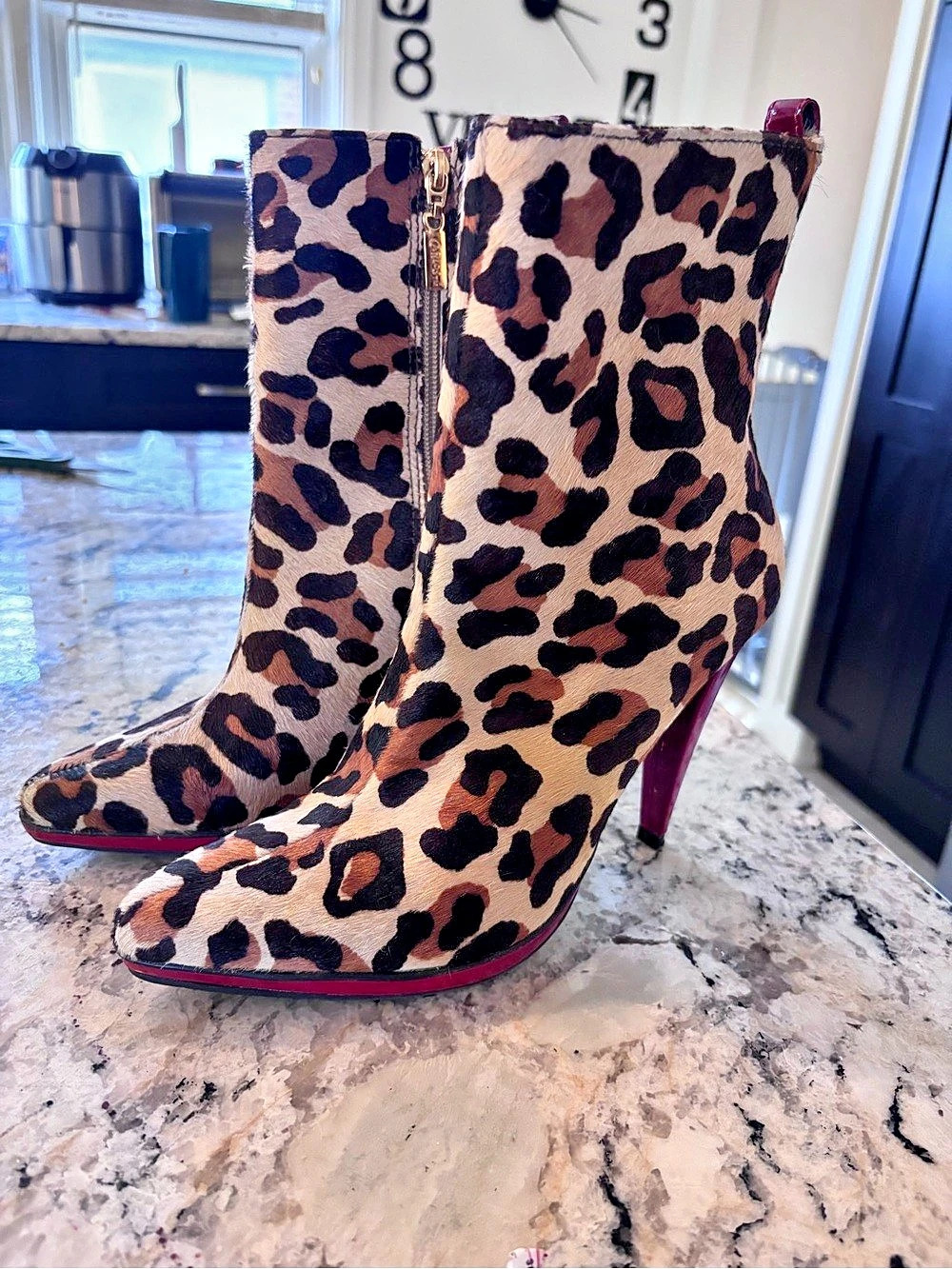 Carlos by Carlos Santana Fuse Leopard Print Leather Heeled Boots US 7.5M